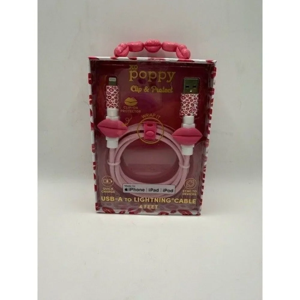 XO Poppy USB A Cable 4ft iPhone Charger Pink Lips Lot of 2
